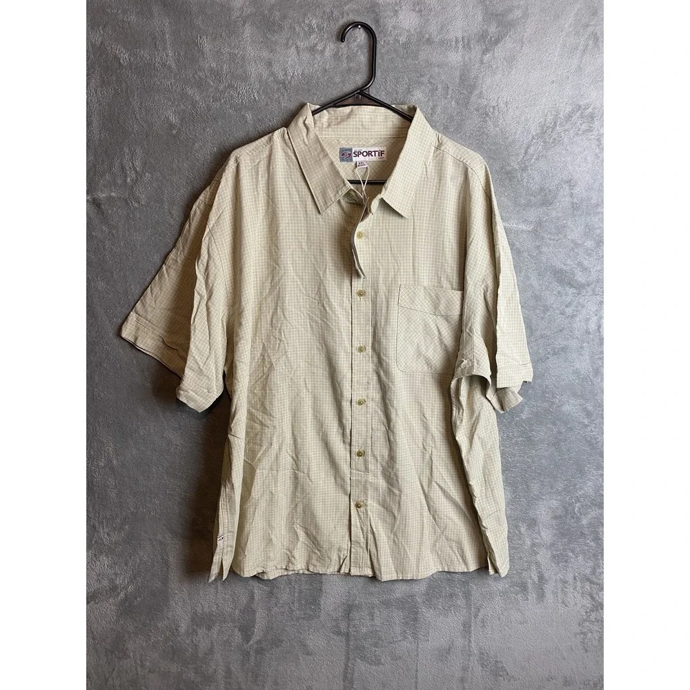 Sportif XXL Mens Tan Short Sleeve Button-Up Shirt Cotton New